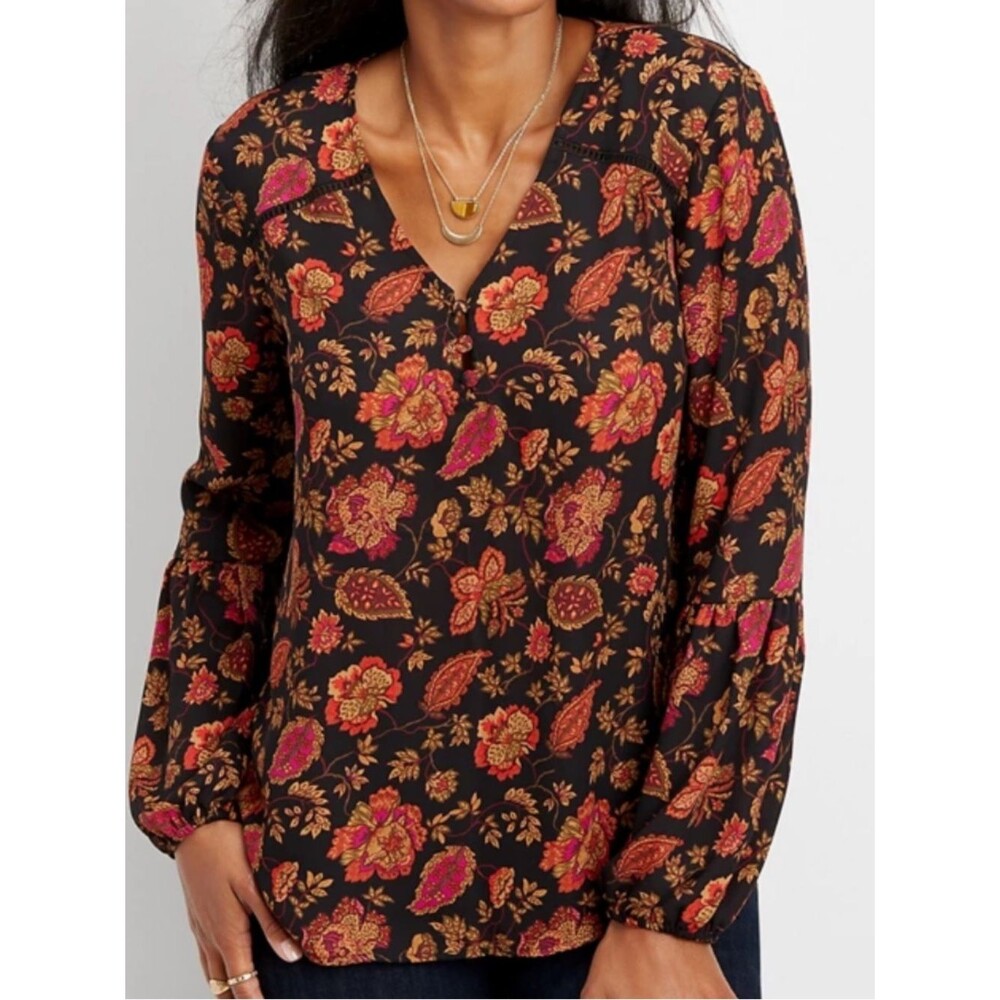 Maurices Floral Lantern Sleeve Blouse Womens XL
